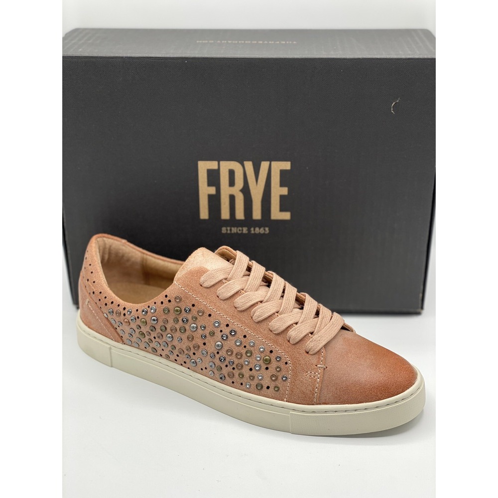 Frye Ivy Deco Stud Low-Lace Sneakers Brown Leather 9.5 NIB